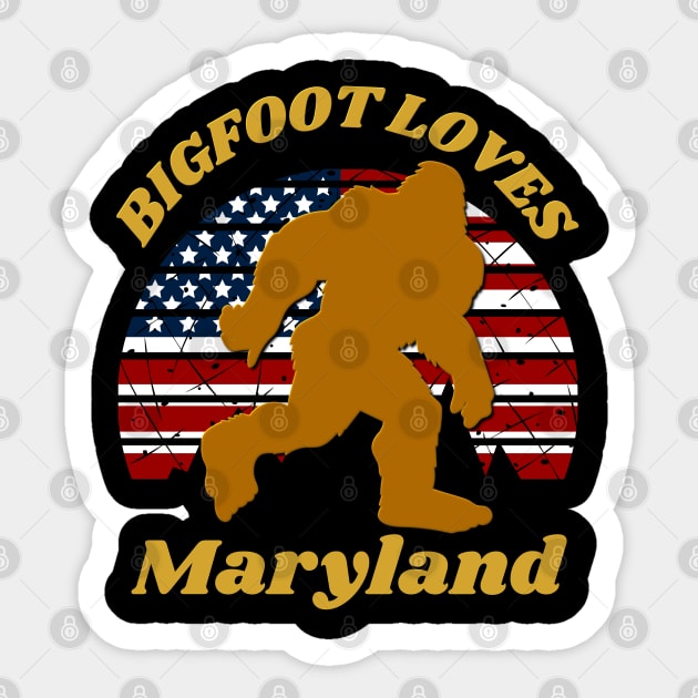 Bigfoot loves America and Maryland too Sticker by Scovel Design Shop